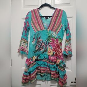 Blue and Pink Ruffled Tiered Mini Sundress